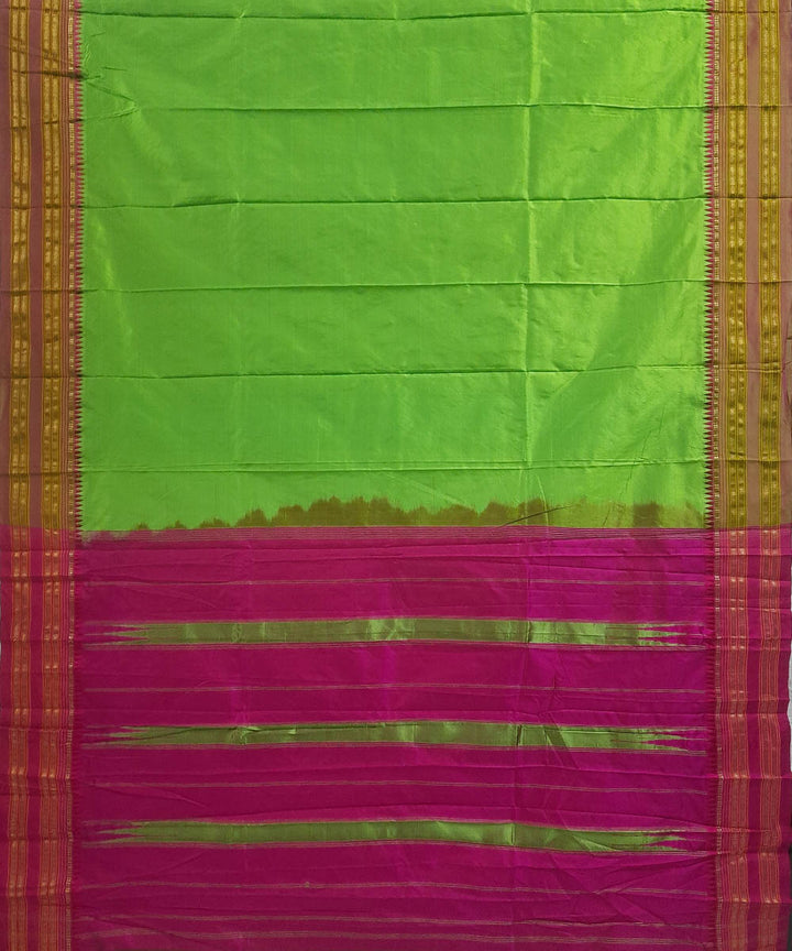 Light green and magenta pink silk handwoven narayanpet saree