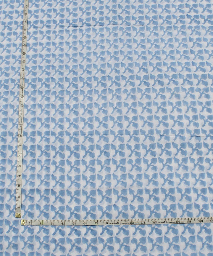 0.58m White blue floral block print cotton fabric