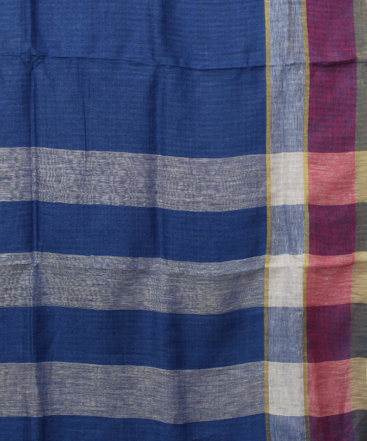 Blue Striped Handloom Bhagalpur Linen Saree