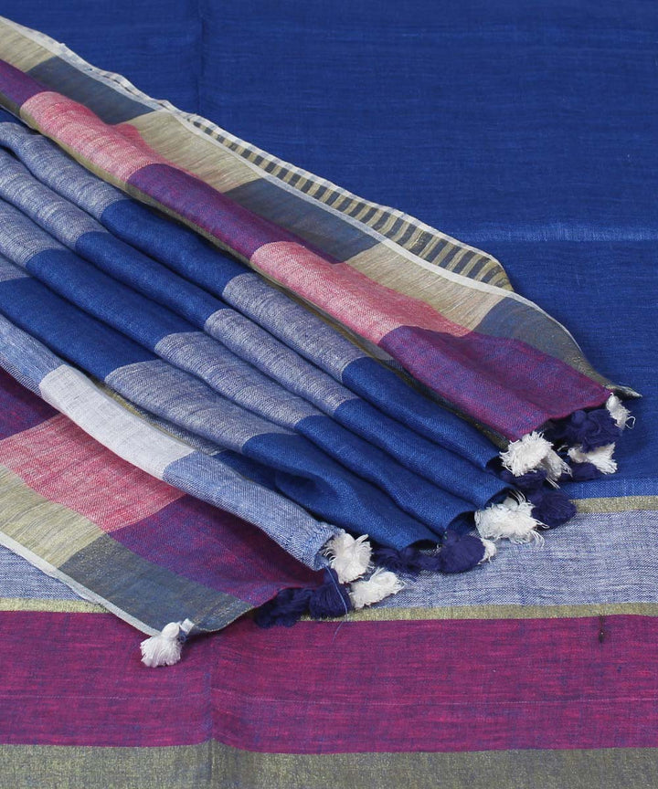 Blue Striped Handloom Bhagalpur Linen Saree