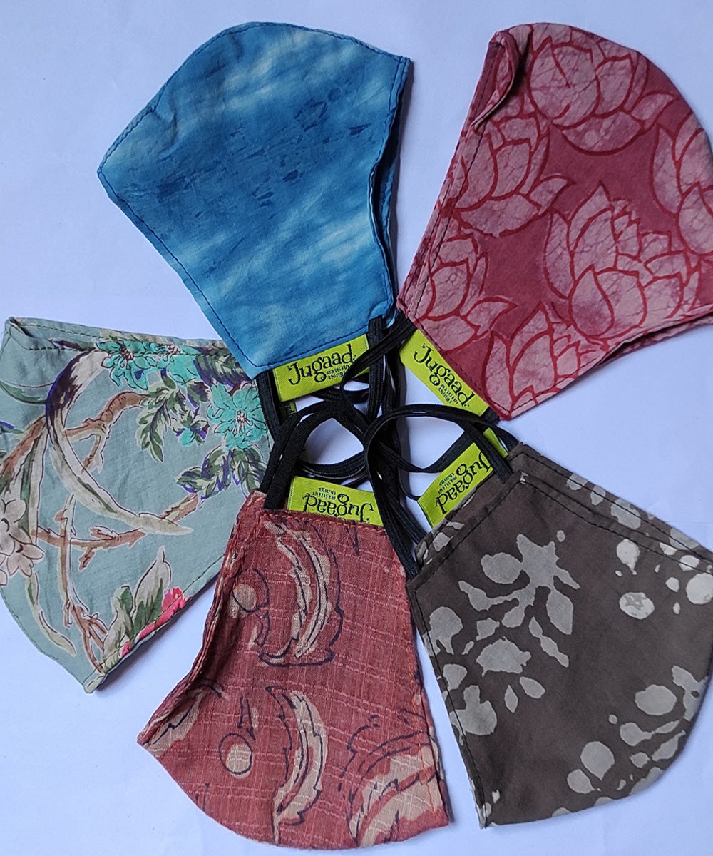 Multicolor print hand block cotton face mask set of 5