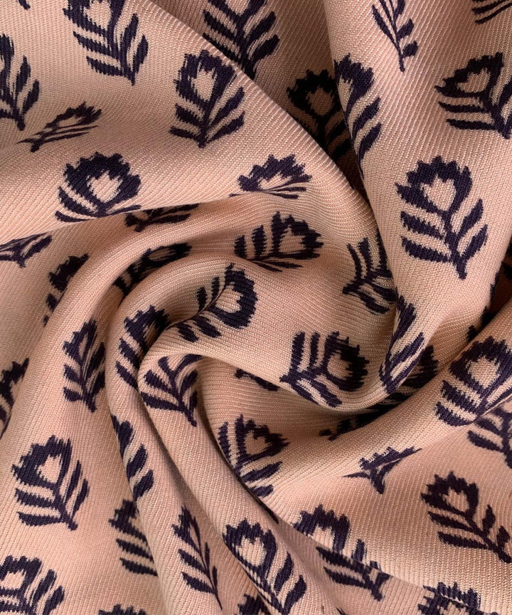 Peach black Bagh print twill bamboo cotton fabric