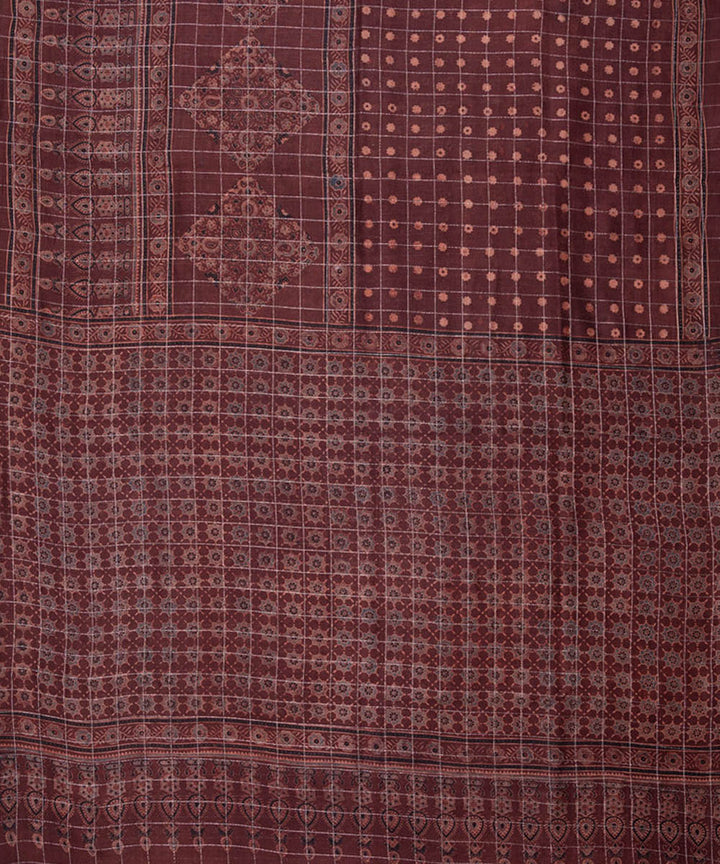 Maroon hand printed cotton silk ajrakh saree