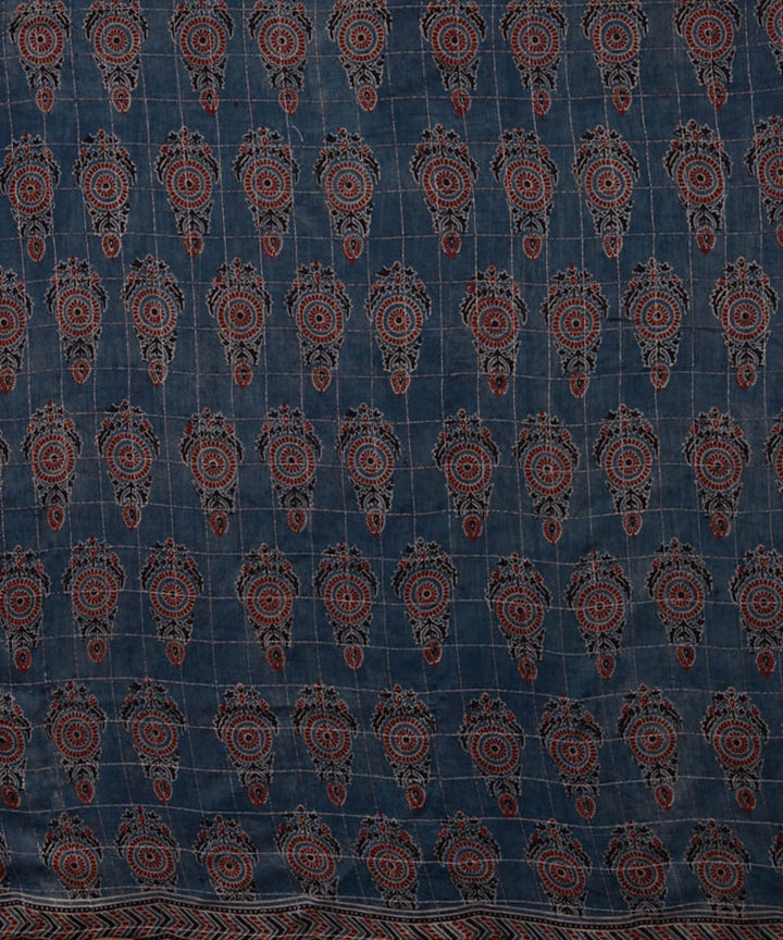 Indigo hand printed cotton silk ajrakh saree