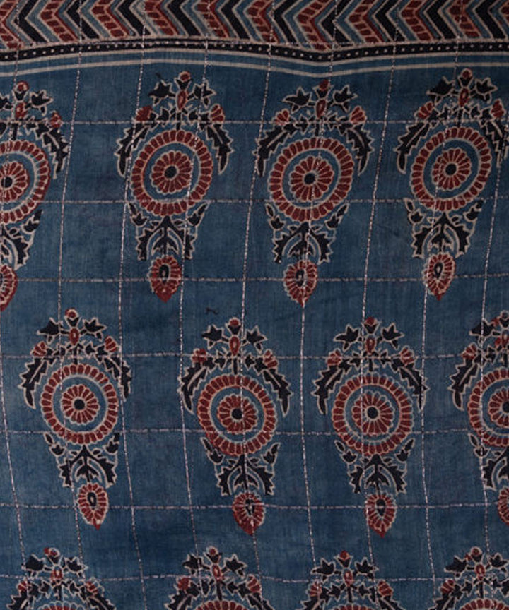 Indigo hand printed cotton silk ajrakh saree