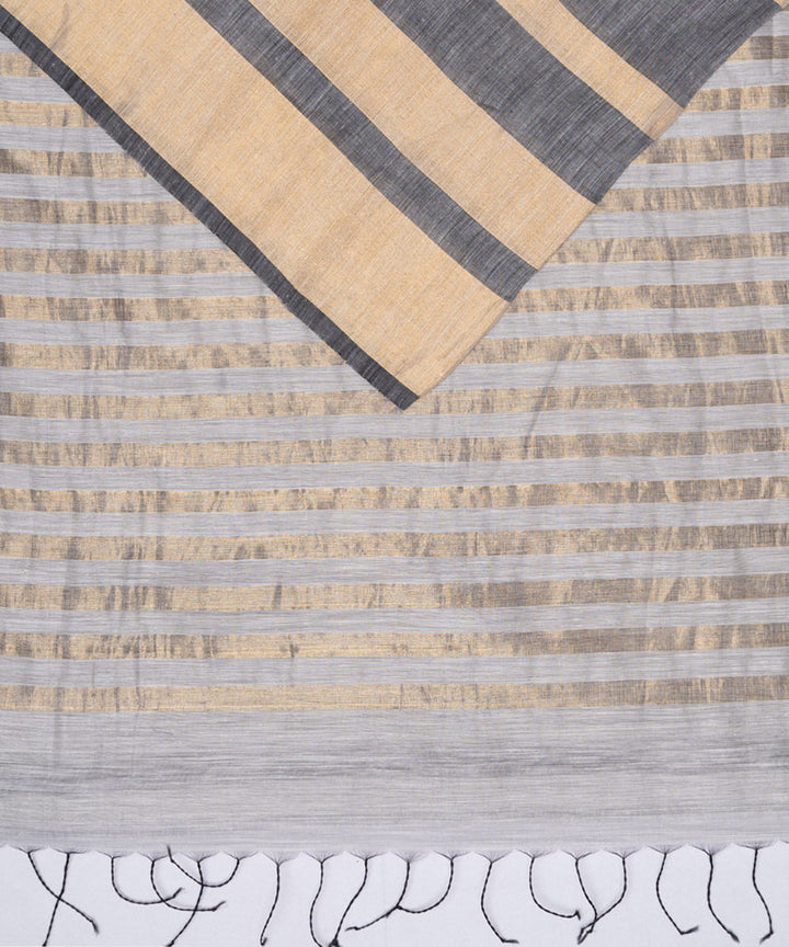 Grey gold handspun handwoven cotton silk saree