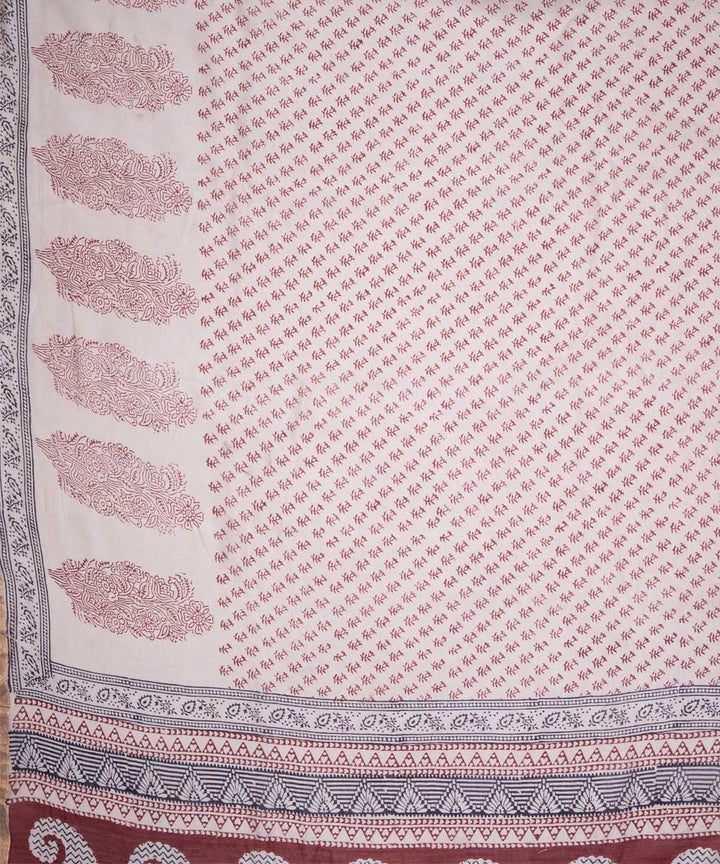 Cream handblock bagh print cotton silk saree