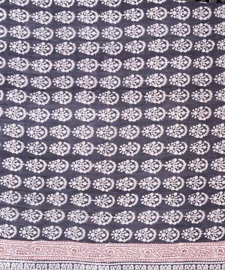 Black handblock bagh print cotton silk saree