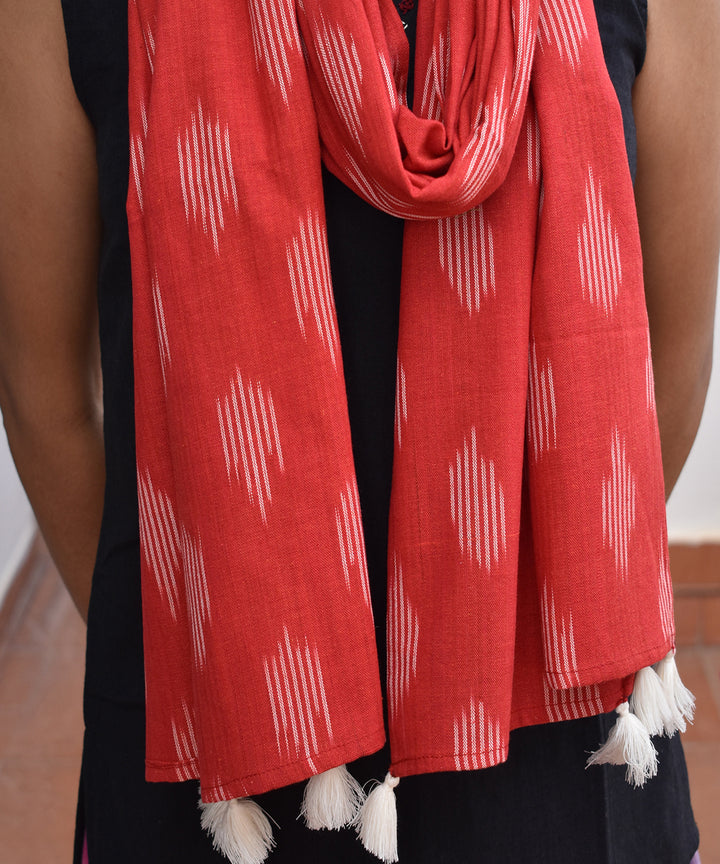 Red white handwoven pochampally ikat cotton stole