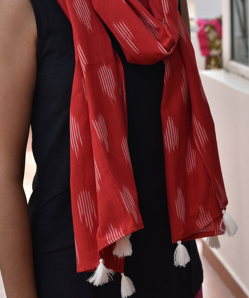 Red white handwoven pochampally ikat cotton stole