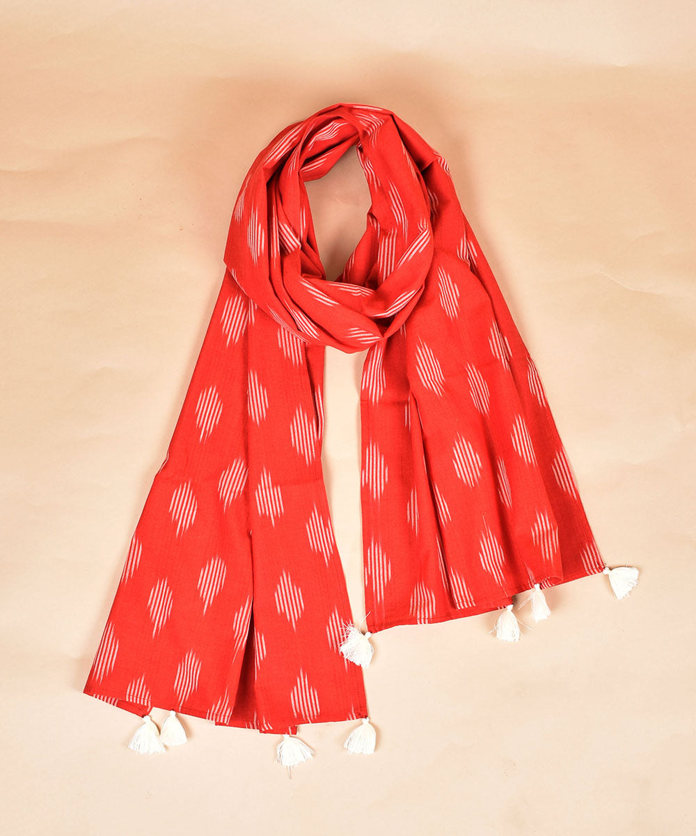 Red white handwoven pochampally ikat cotton stole