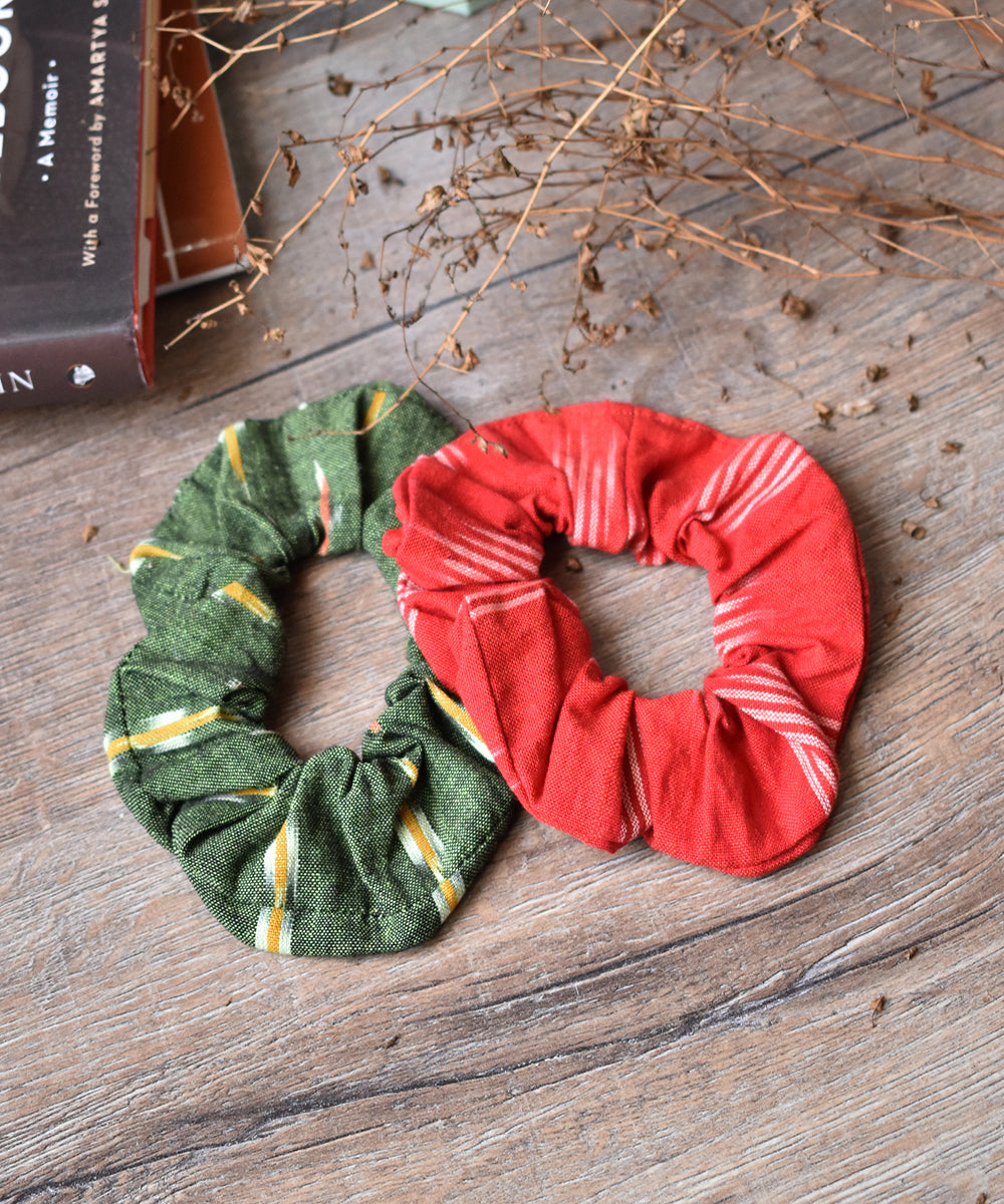 Multicolor assorted cotton ikat scrunchies