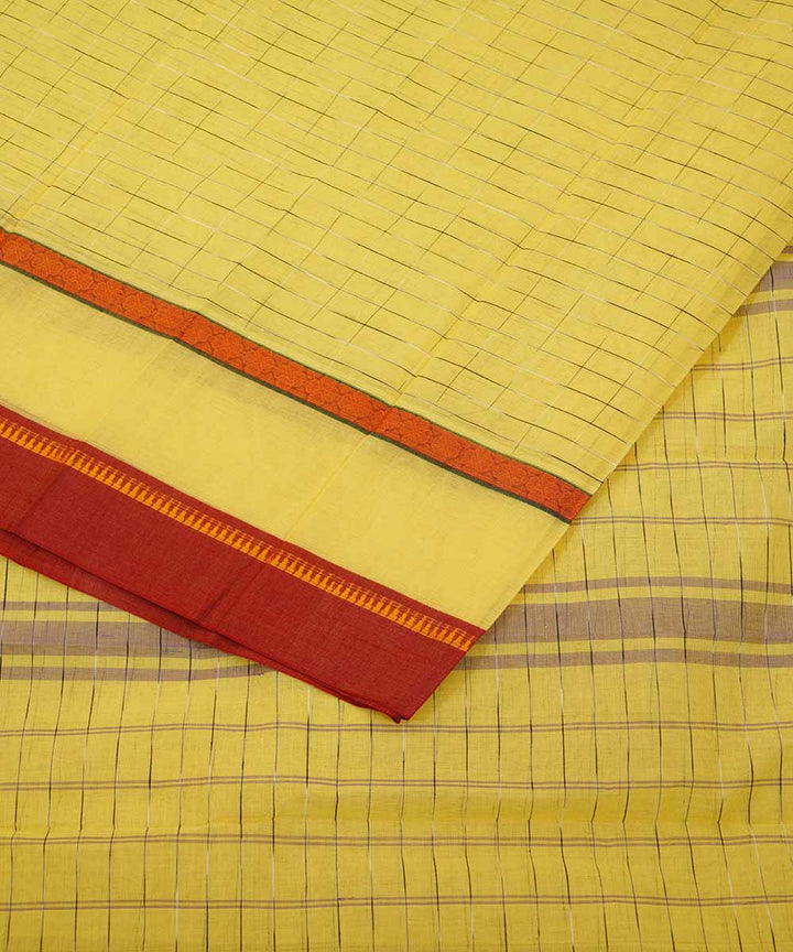 Light yellow handwoven cotton narayanpet saree
