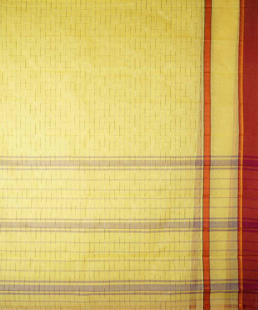 Light yellow handwoven cotton narayanpet saree