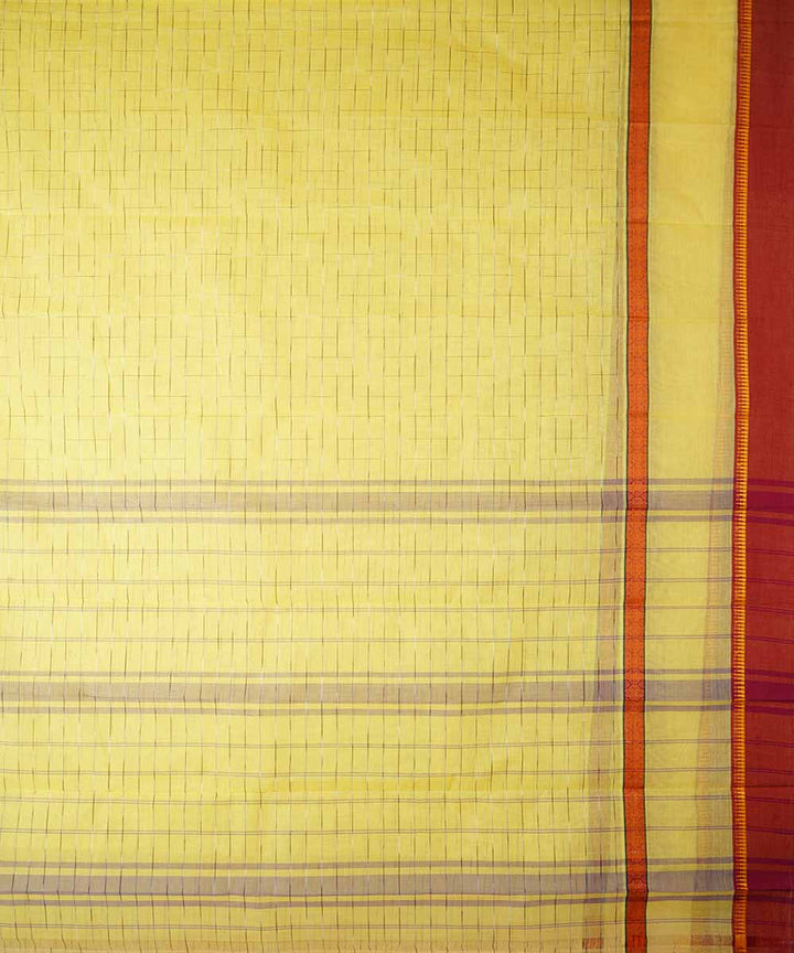 Light yellow handwoven cotton narayanpet saree