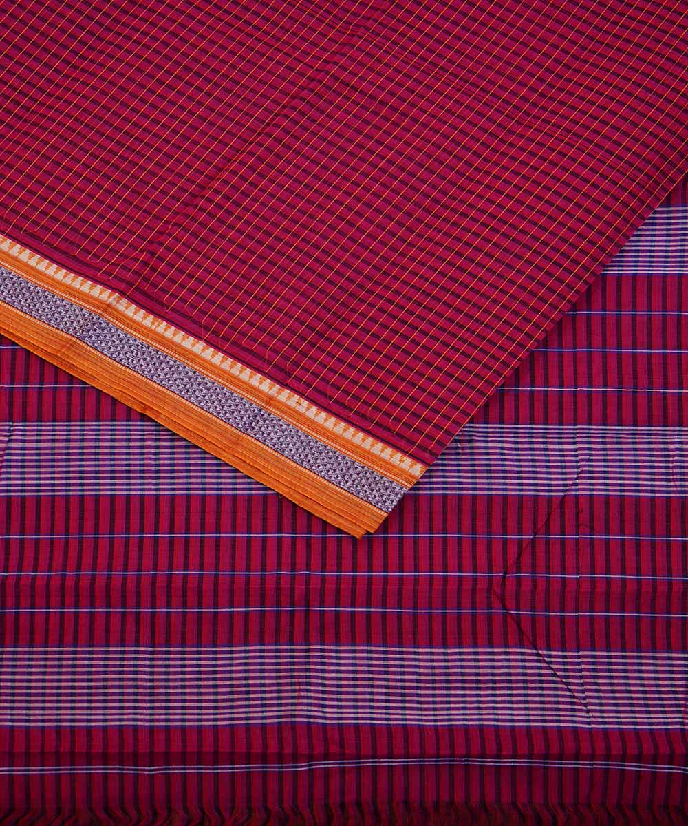 Dark pink handwoven cotton narayanpet saree