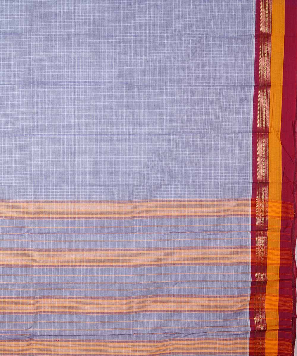 Dark silver handwoven cotton narayanpet saree