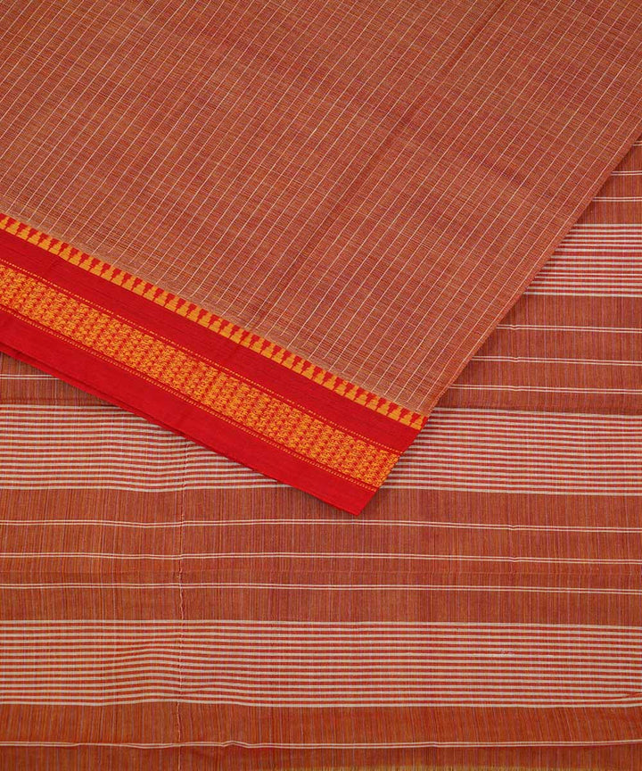 Dull brown handwoven cotton narayanpet saree