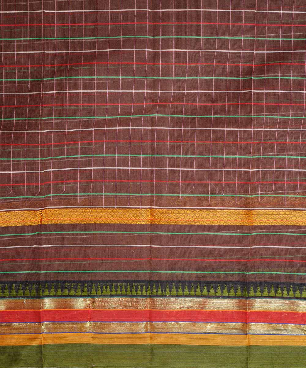 Brown handwoven cotton narayanpet saree