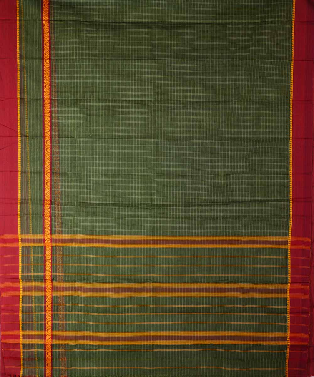 Dark green handwoven cotton narayanpet saree