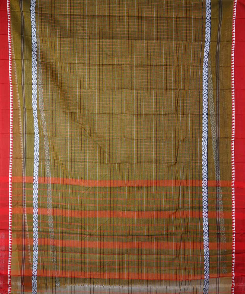 Olive green handwoven cotton narayanpet saree