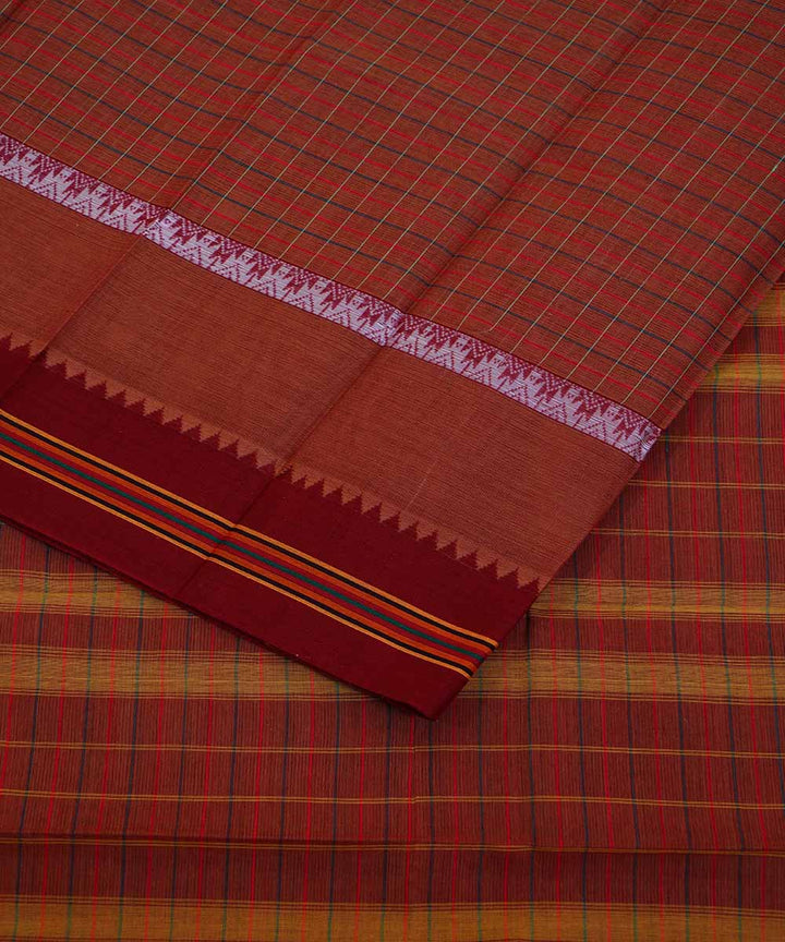 Maroon handwoven cotton narayanpet saree