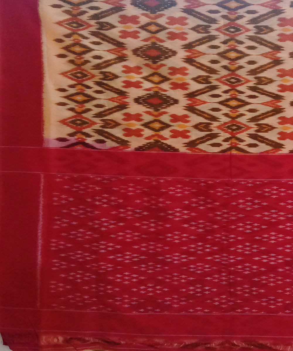 Cream handwoven cotton pochampally ikat saree