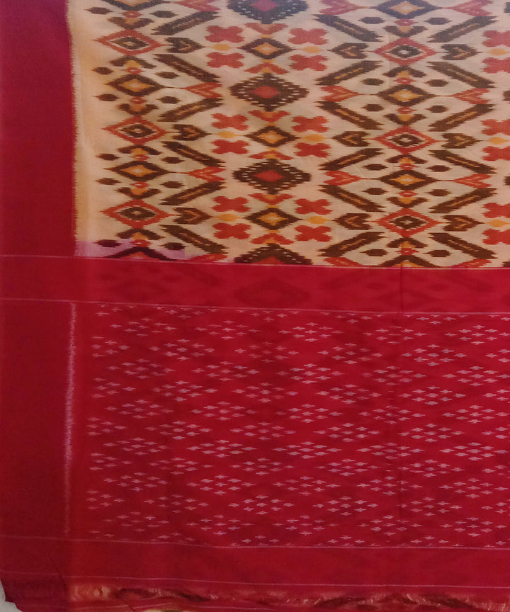 Cream handwoven cotton pochampally ikat saree