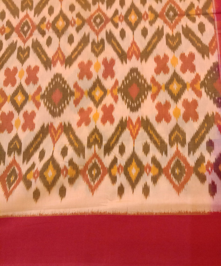 Cream handwoven cotton pochampally ikat saree