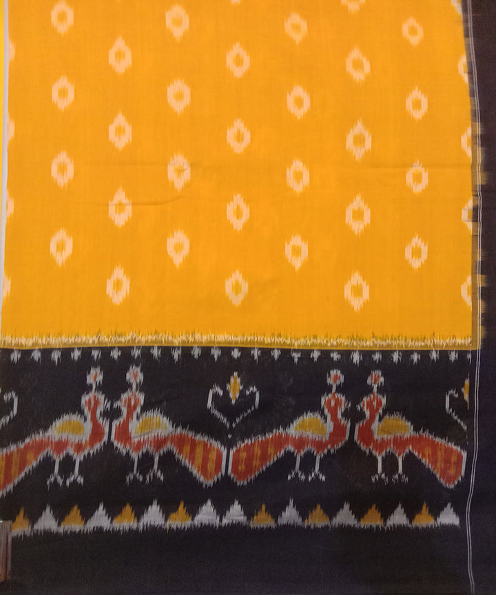 Yellow handwoven cotton pochampally ikat saree