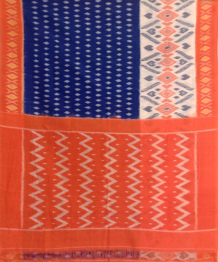 Blue handwoven cotton pochampally ikat saree