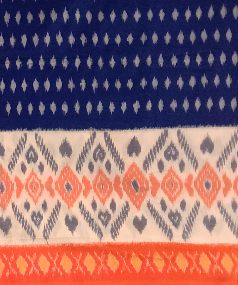 Blue handwoven cotton pochampally ikat saree