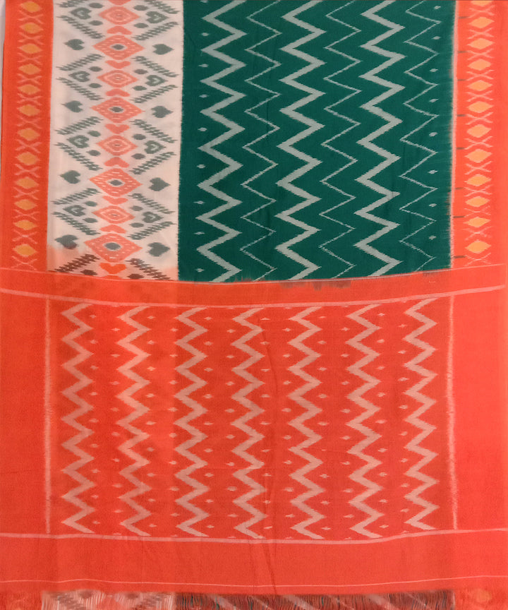 Dark green handwoven cotton pochampally ikat saree