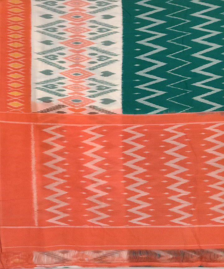 Dark green handwoven cotton pochampally ikat saree