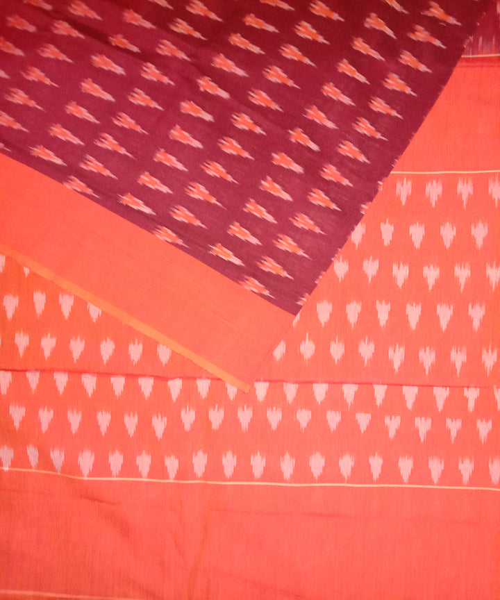 Maroon handwoven cotton pochampally ikat saree