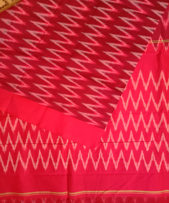 Dark red handwoven cotton pochampally ikat saree