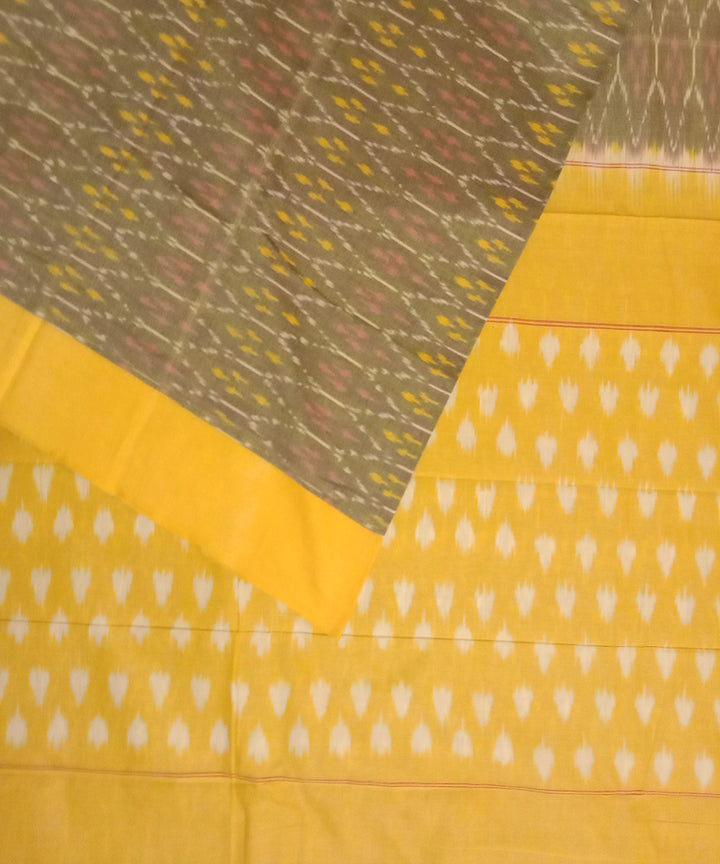 Olive green handwoven cotton pochampally ikat saree