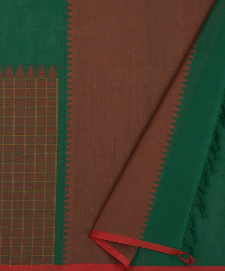 Dark green Maroon Cotton Handwoven mayil chakram Kanchi Saree