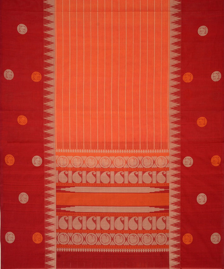 Orange Red Cotton Handwoven Kanchi Saree