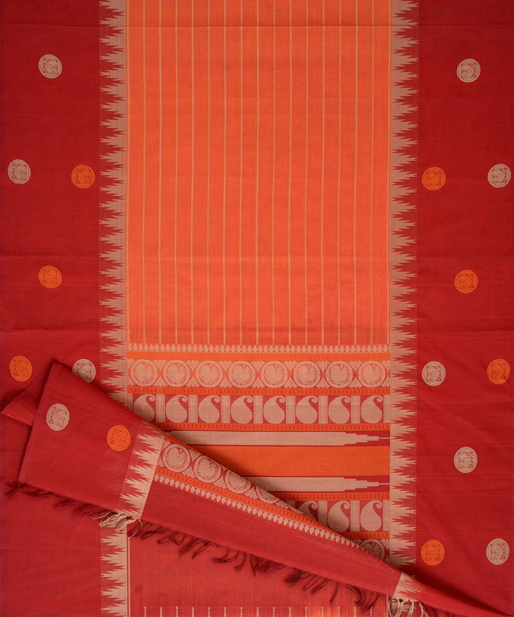 Orange Red Cotton Handwoven Kanchi Saree