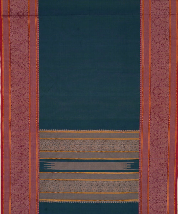 Cyan Blue Maroon Cotton Handwoven Kanchi Saree