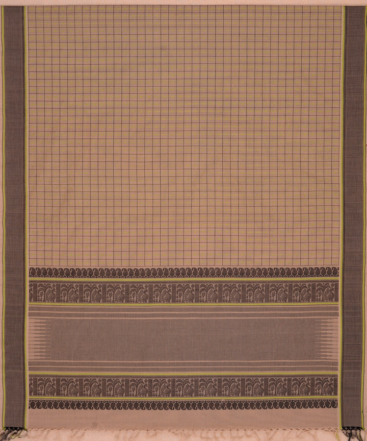 Grey black, lemon green Cotton Handwoven laksha deepam Kanchi Saree