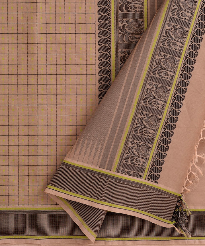 Grey black, lemon green Cotton Handwoven laksha deepam Kanchi Saree