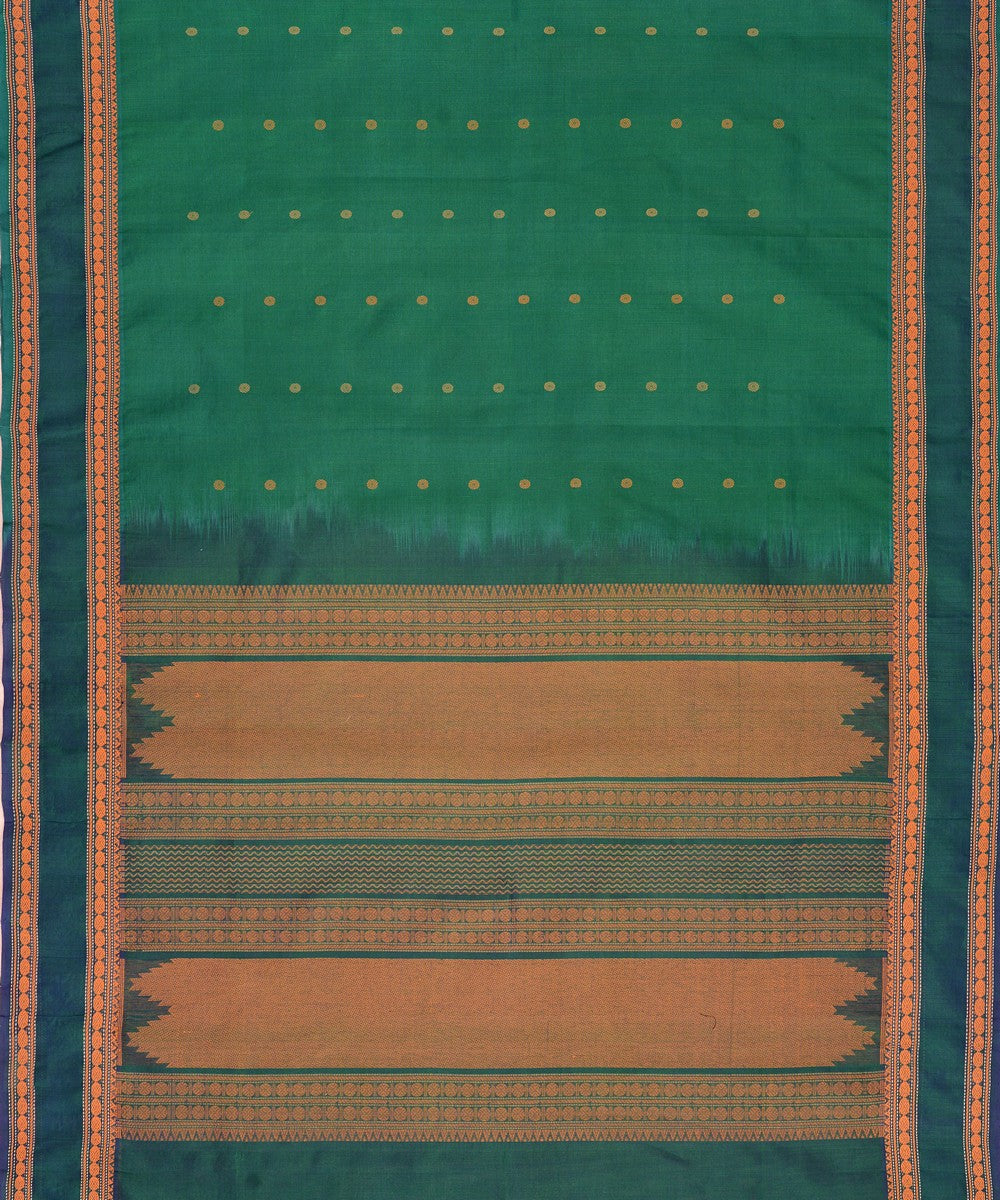 Cyan green handwoven cotton silk kanchi saree