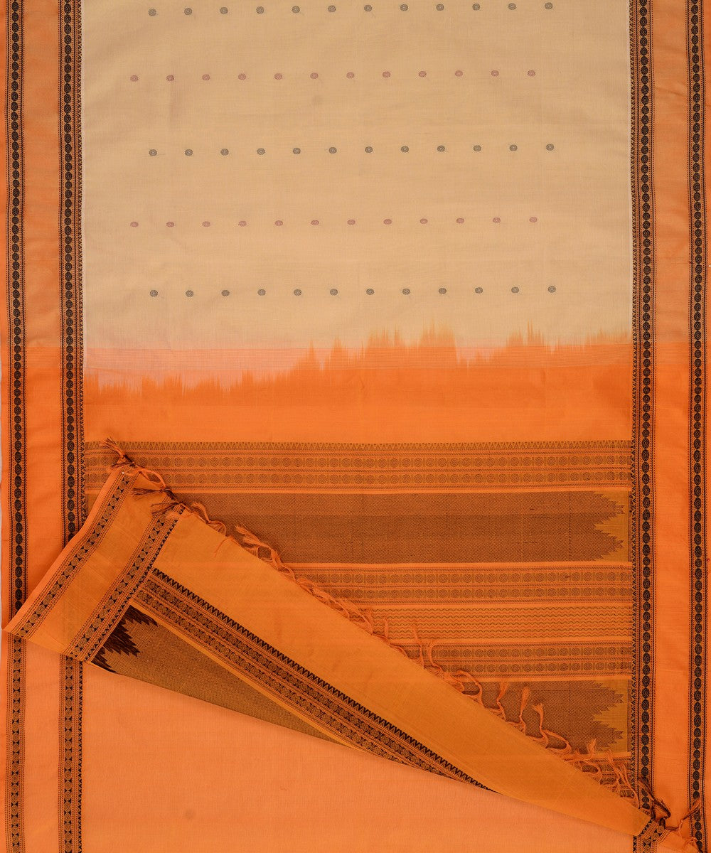 Cream handwoven cotton silk kanchi saree