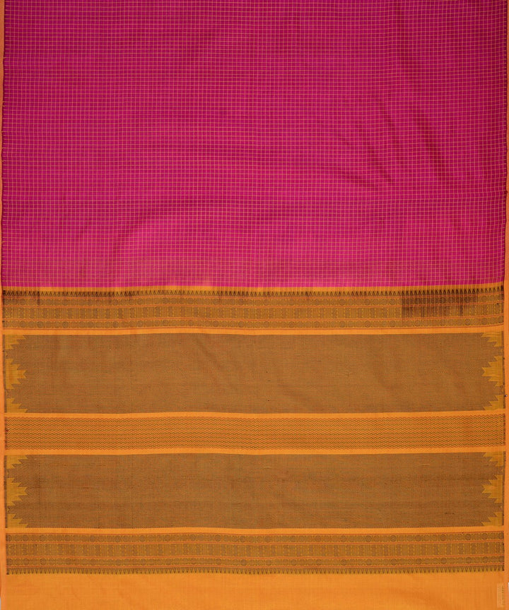 Pink handwoven cotton silk podikattam kanchi saree