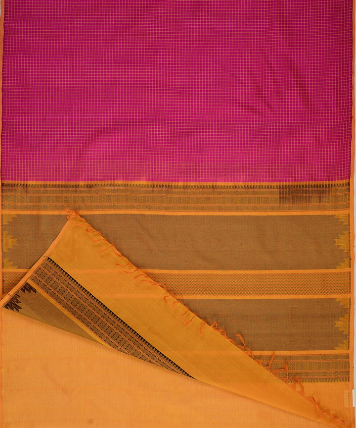 Pink handwoven cotton silk podikattam kanchi saree