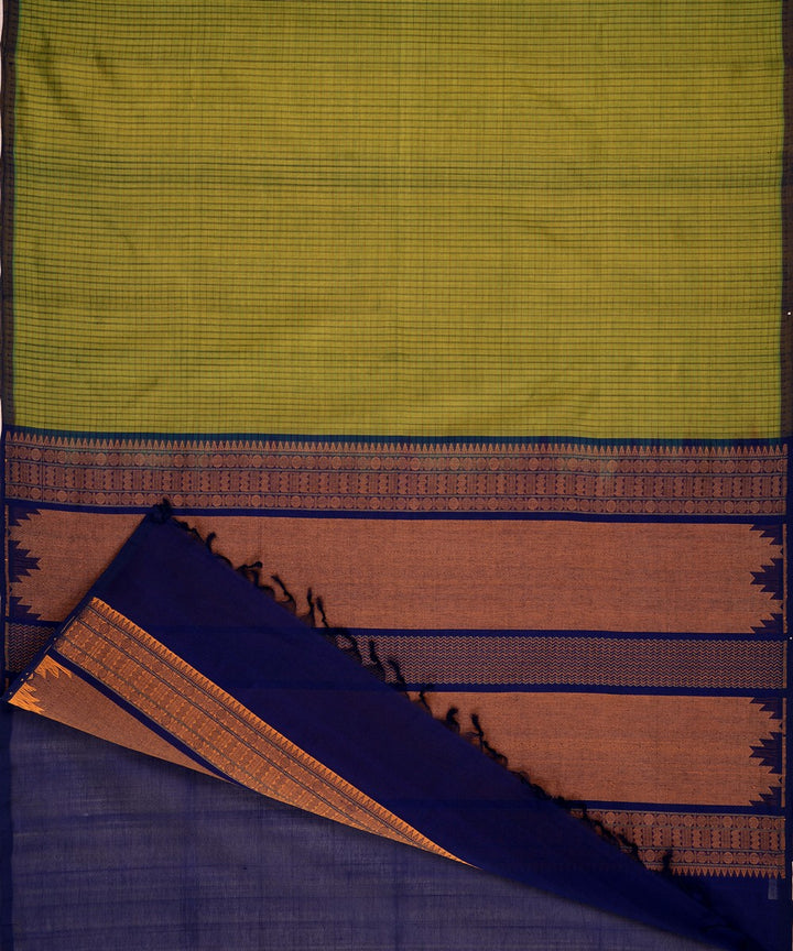 Light green handwoven cotton silk kattam kanchi saree