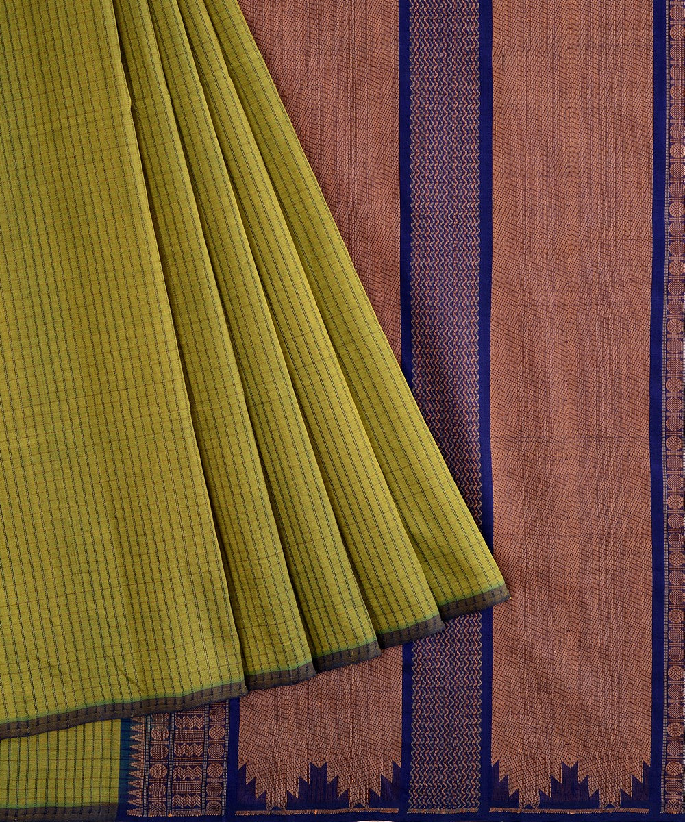 Light green handwoven cotton silk kattam kanchi saree