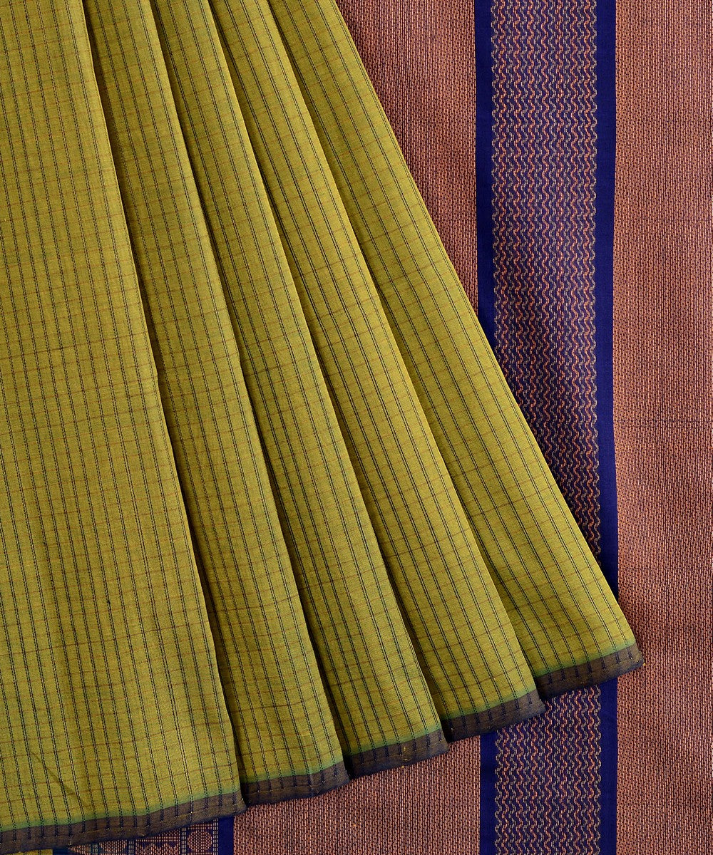 Light green handwoven cotton silk kattam kanchi saree